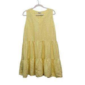 Positive Linen Yellow Tiered Midi Dress Sleeveless V Neck Casual Summer Size L